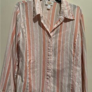 Talbots Peach, beige and White Striped Blouse